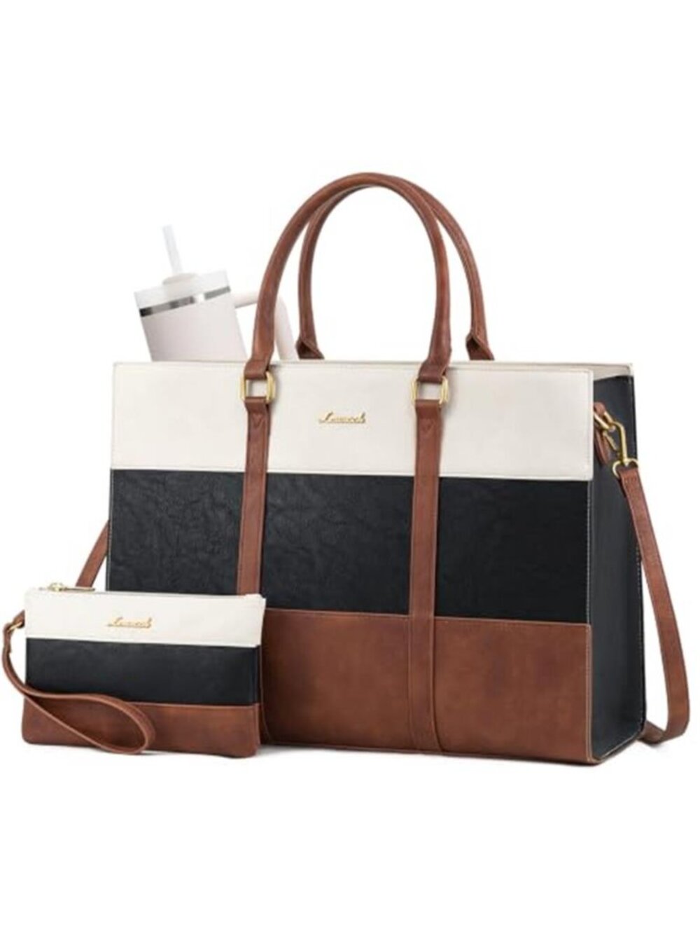 Womens 15.6 Inch Laptop Tote Bag Vintage Leather Waterproof Work Briefcase Purse